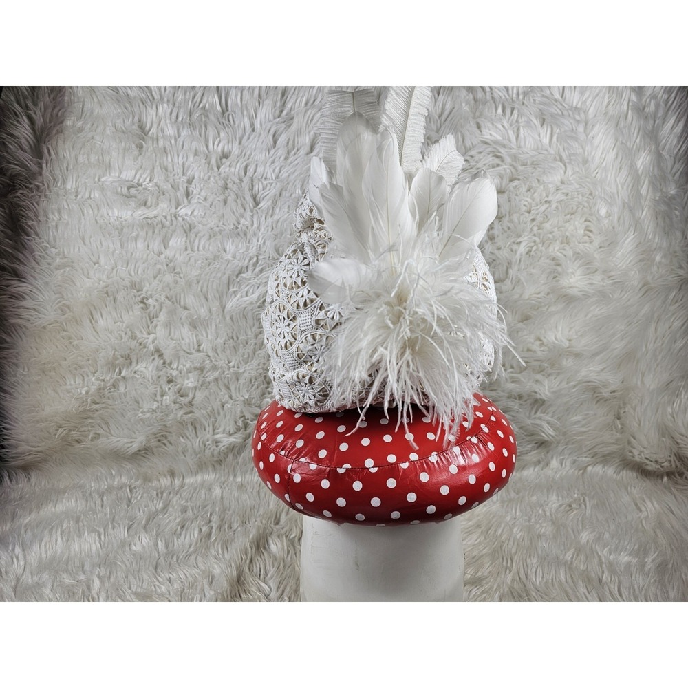 Women's Church Bridal Large White Crown Hat Couture With Feathers Size Small